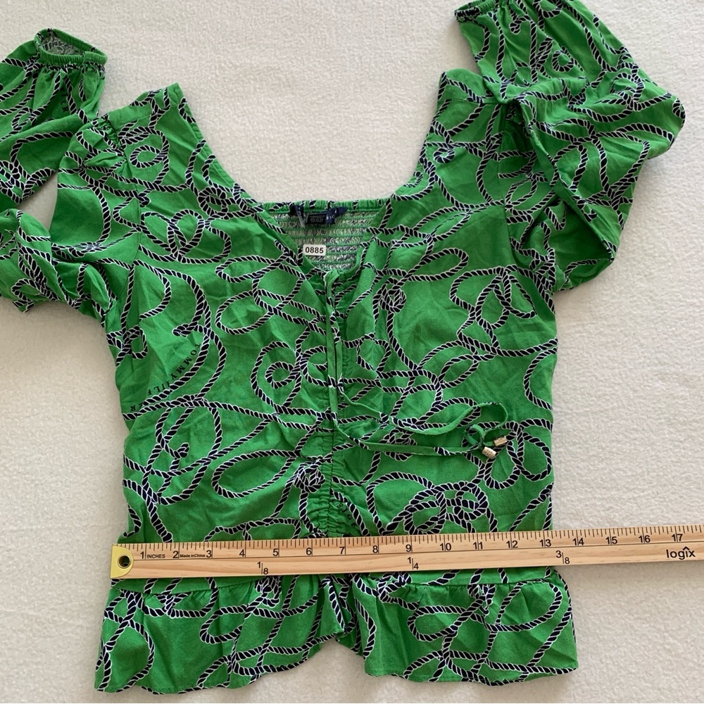 Tommy Hilfiger Top Women's Long Sleeve V Neck Smocked Back Crop‎ Green Size S - Picture 9 of 16